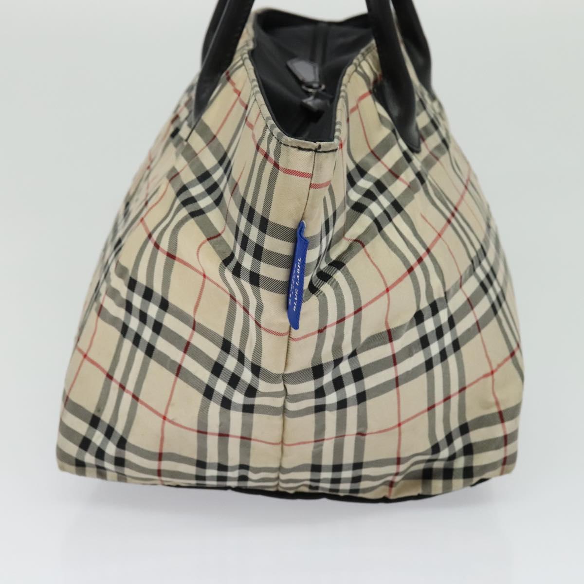 BURBERRY Nova Check Blue Label Tote Bag Nylon Beige Silver Auth kk468