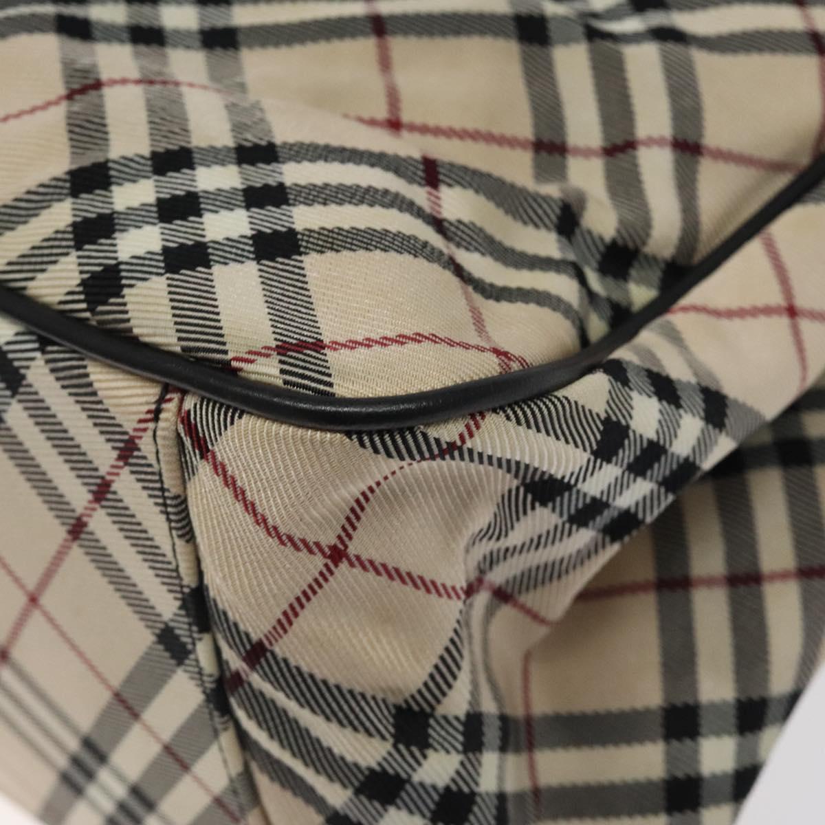 BURBERRY Nova Check Blue Label Hand Bag Nylon Beige Silver Auth kk474