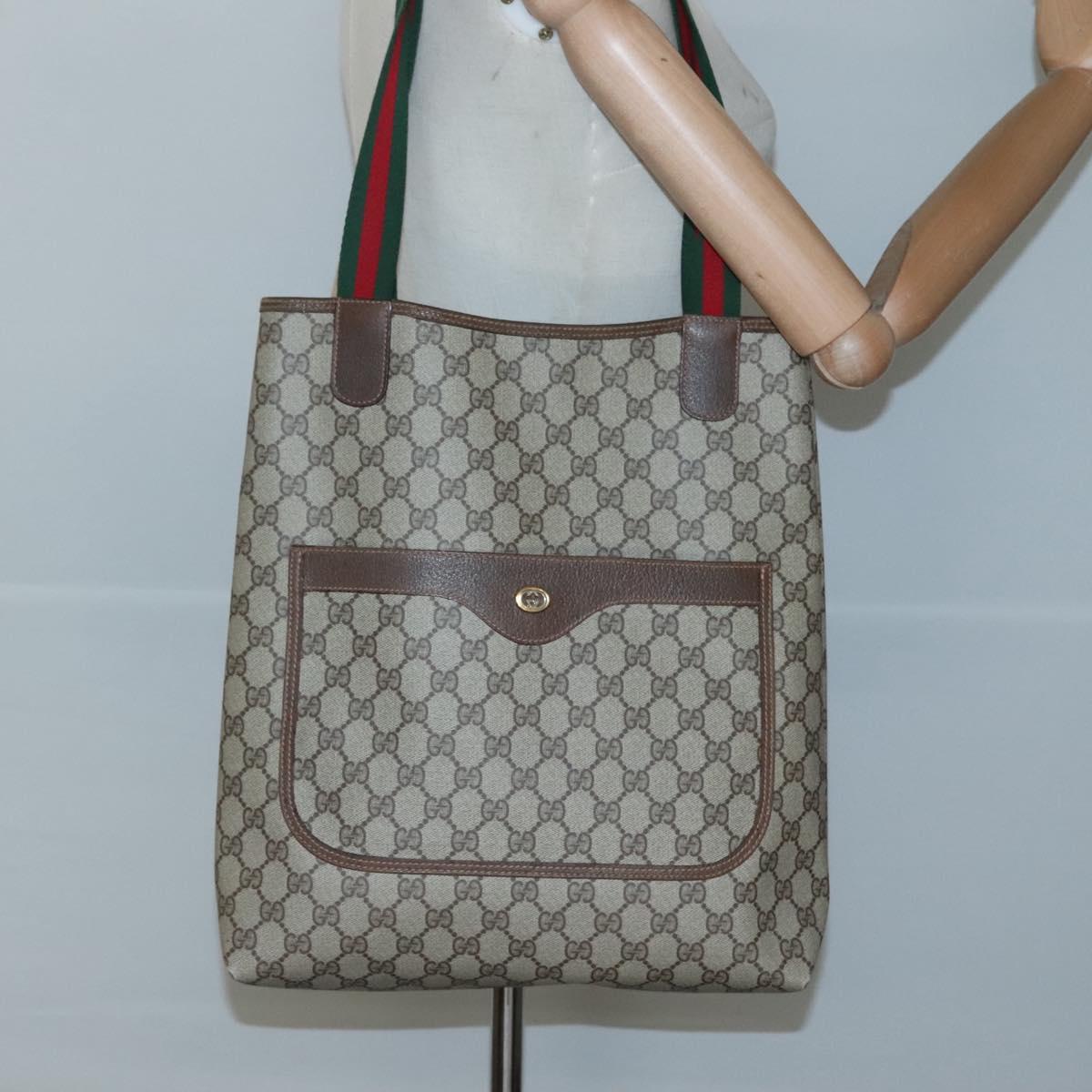 GUCCI GG Supreme Web Sherry Line Tote Bag PVC Leather Beige 89 02 003 Auth kk476