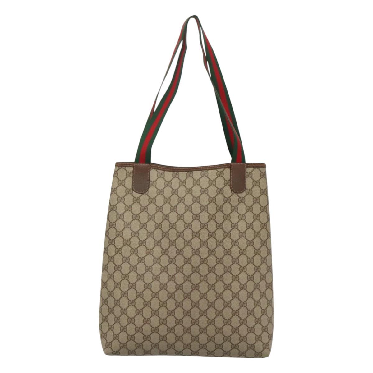 GUCCI GG Supreme Web Sherry Line Tote Bag PVC Leather Beige 89 02 003 Auth kk476