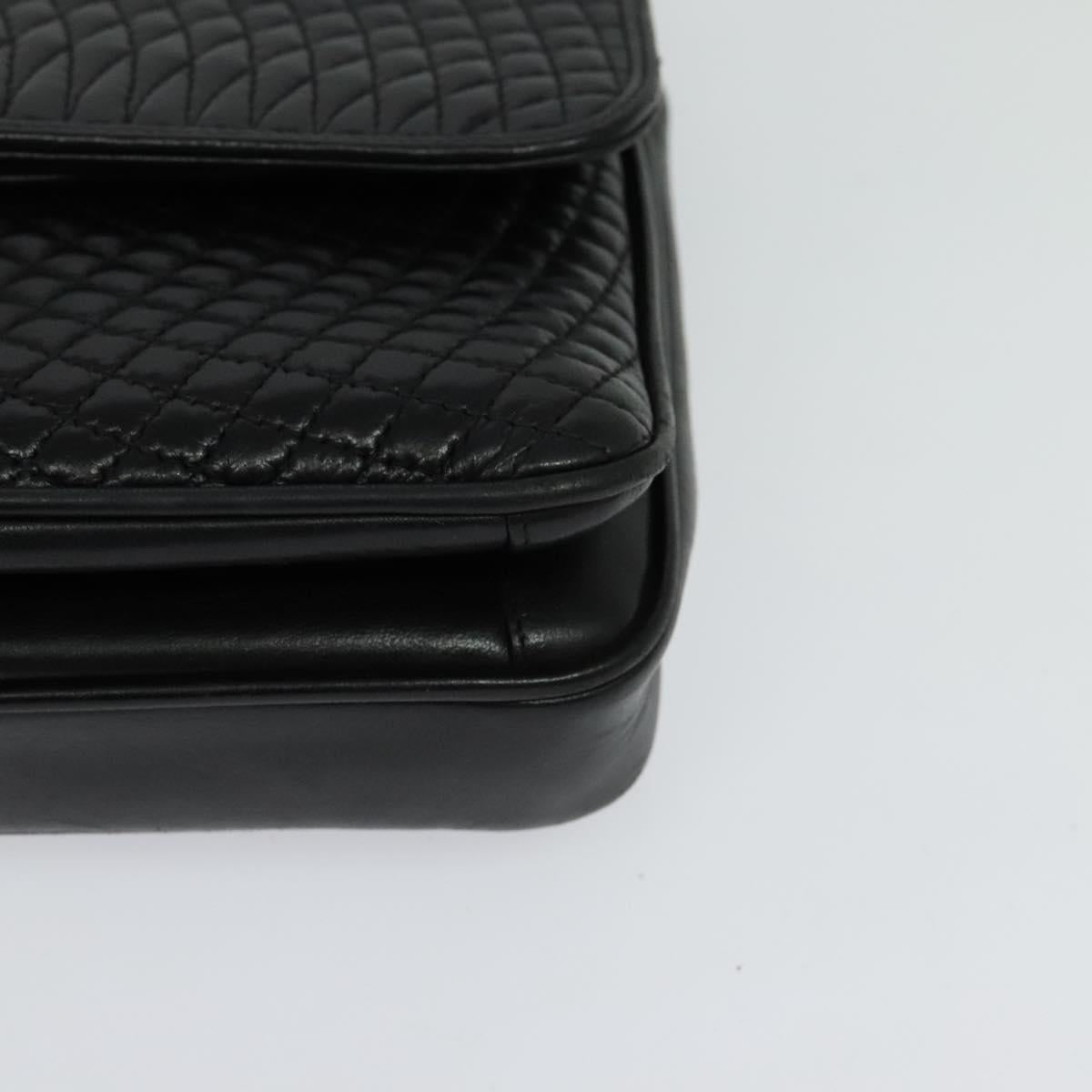 BALLY Quilted Chain Shoulder Bag Leather Black Gold Auth kk478