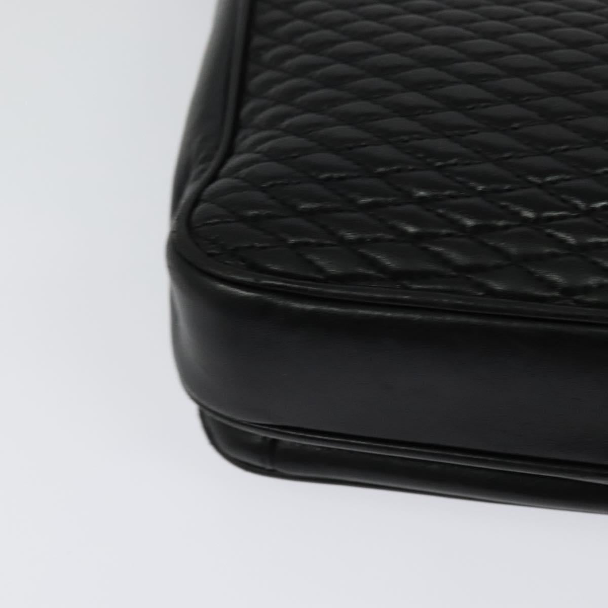 BALLY Quilted Chain Shoulder Bag Leather Black Gold Auth kk478