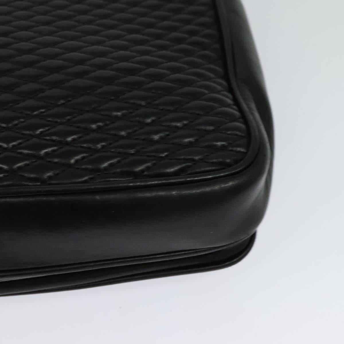 BALLY Quilted Chain Shoulder Bag Leather Black Gold Auth kk478