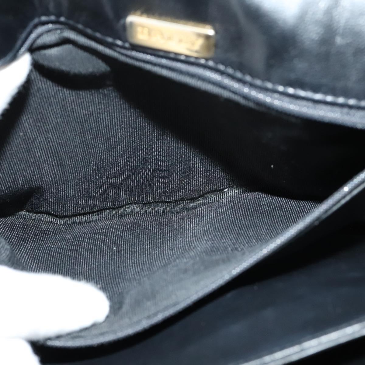 BALLY Quilted Chain Shoulder Bag Leather Black Gold Auth kk478