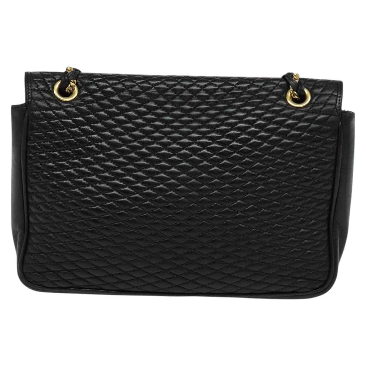 BALLY Quilted Chain Shoulder Bag Leather Black Gold Auth kk478