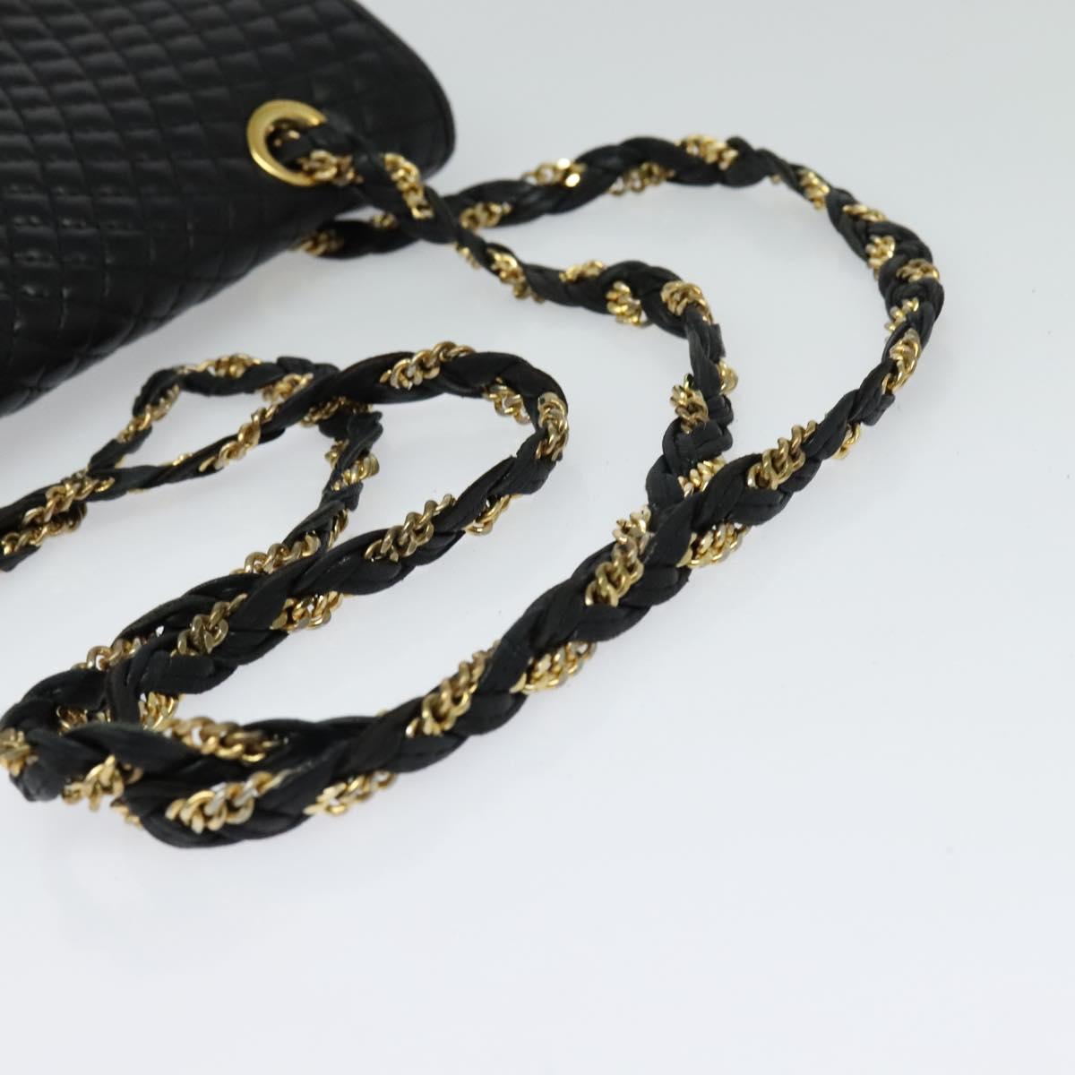 BALLY Quilted Chain Shoulder Bag Leather Black Gold Auth kk478