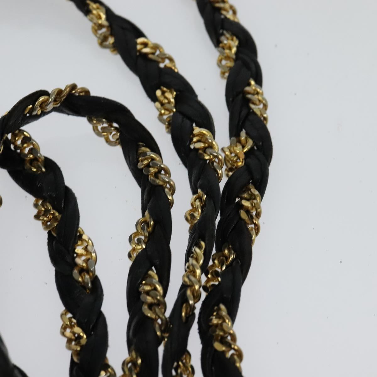 BALLY Quilted Chain Shoulder Bag Leather Black Gold Auth kk478