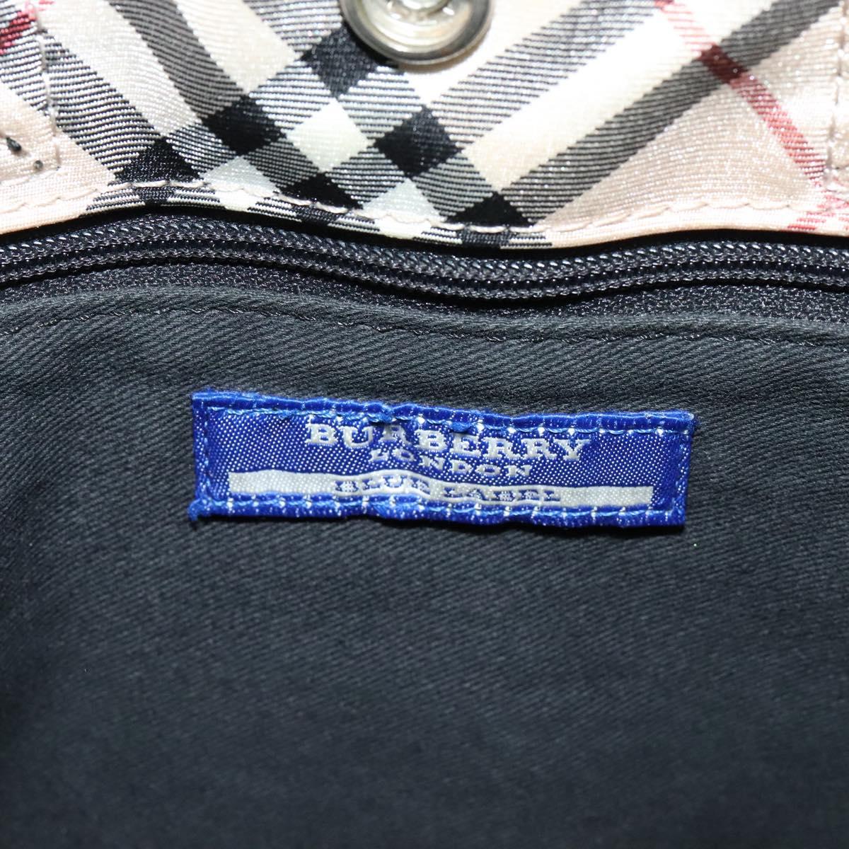 BURBERRY Nova Check Blue Label Hand Bag Nylon Beige Silver Auth kk482