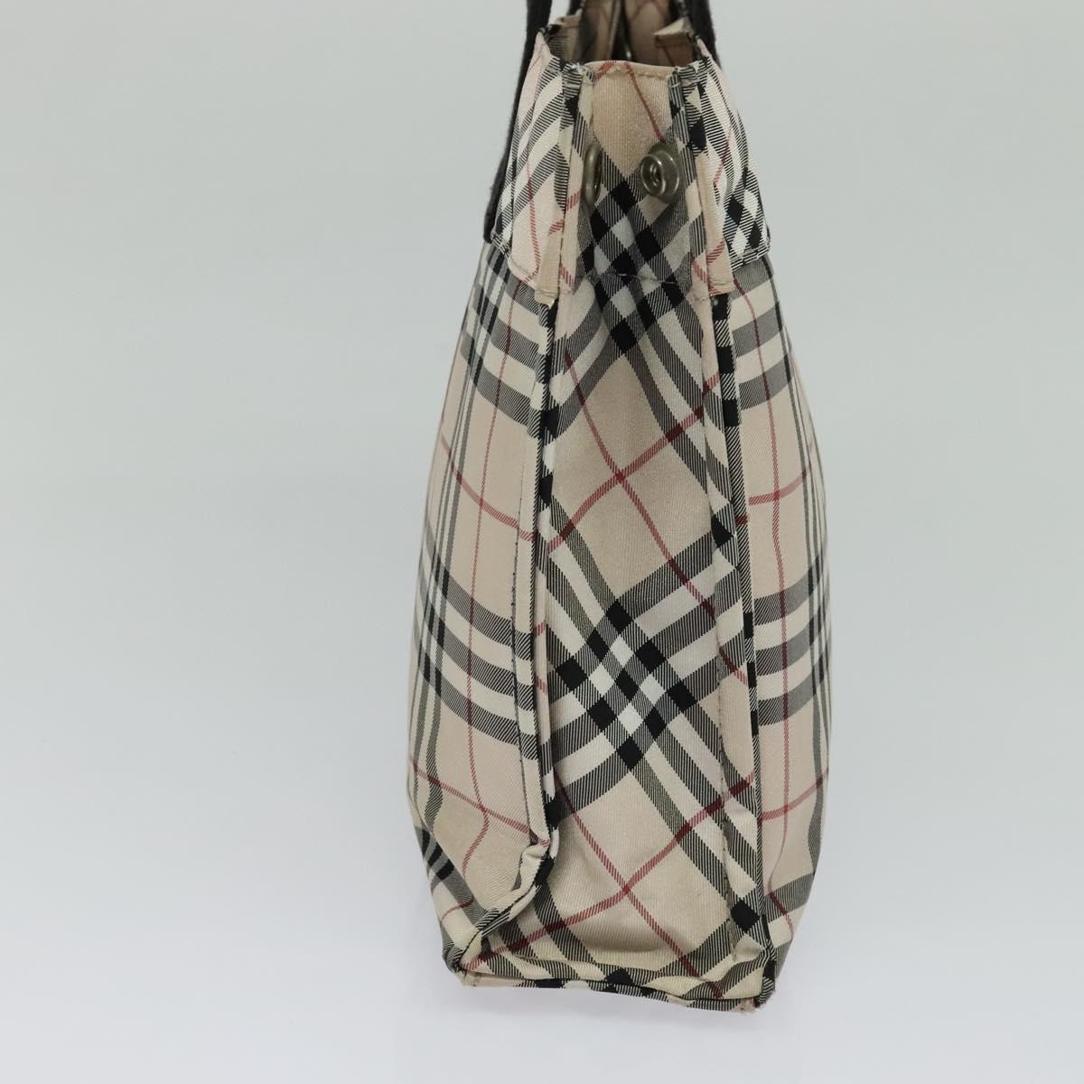 BURBERRY Nova Check Blue Label Hand Bag Nylon Beige Silver Auth kk482