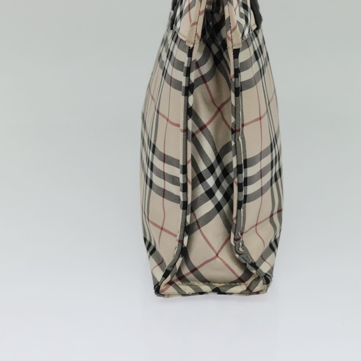 BURBERRY Nova Check Blue Label Hand Bag Nylon Beige Silver Auth kk482