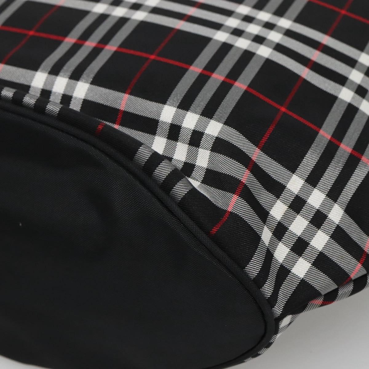 Burberrys Nova Check Blue Label Tote Bag Nylon Black Silver Auth kk486