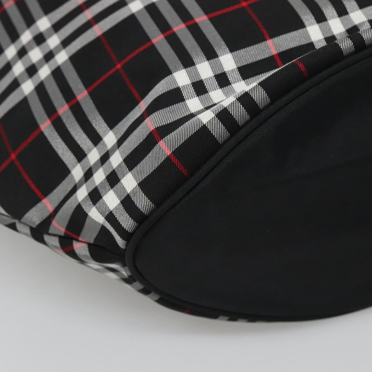 Burberrys Nova Check Blue Label Tote Bag Nylon Black Silver Auth kk486