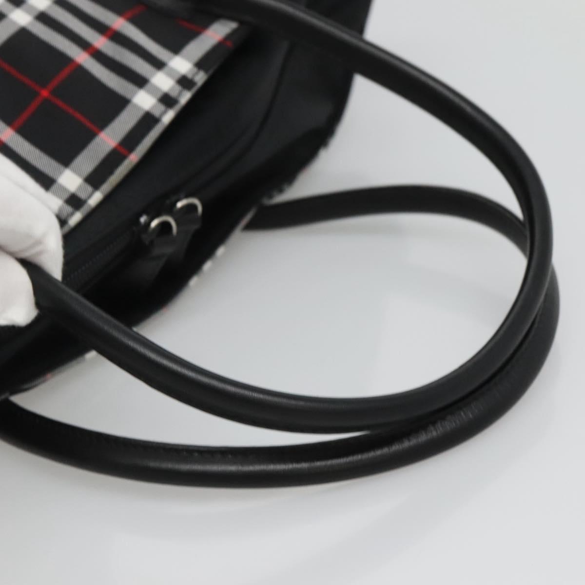 Burberrys Nova Check Blue Label Tote Bag Nylon Black Silver Auth kk486