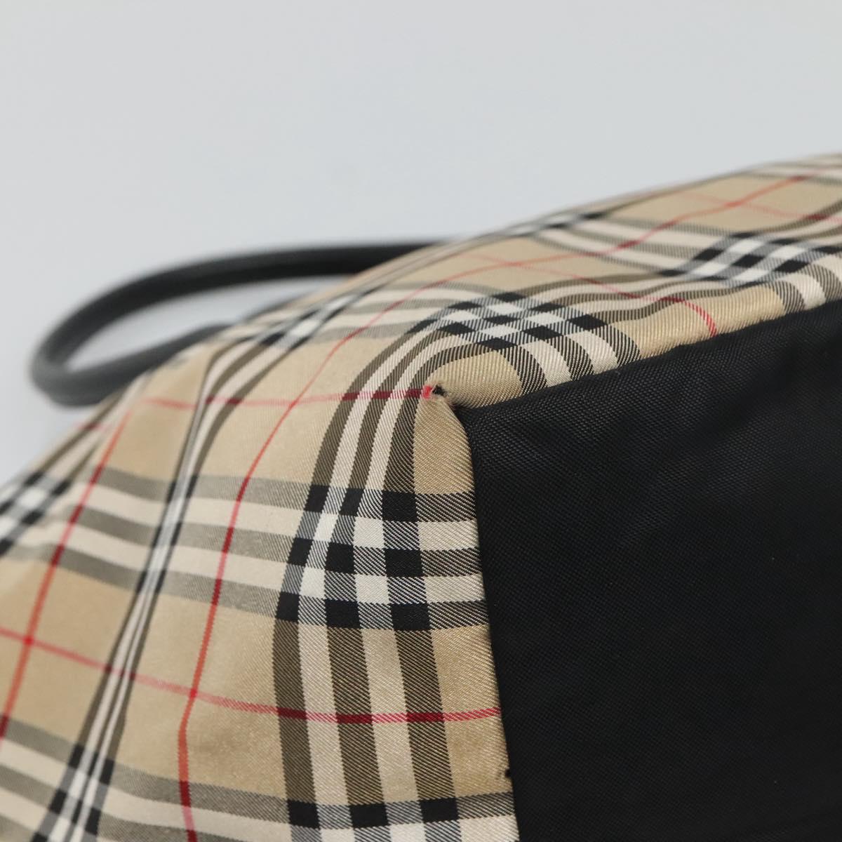 Burberrys Nova Check Blue Label Tote Bag Nylon Beige Silver Auth kk487