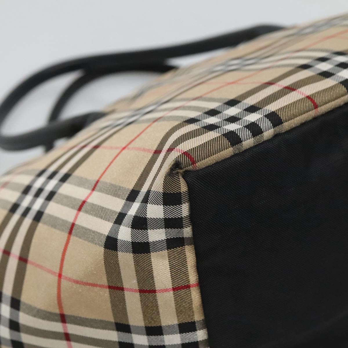 Burberrys Nova Check Blue Label Tote Bag Nylon Beige Silver Auth kk487