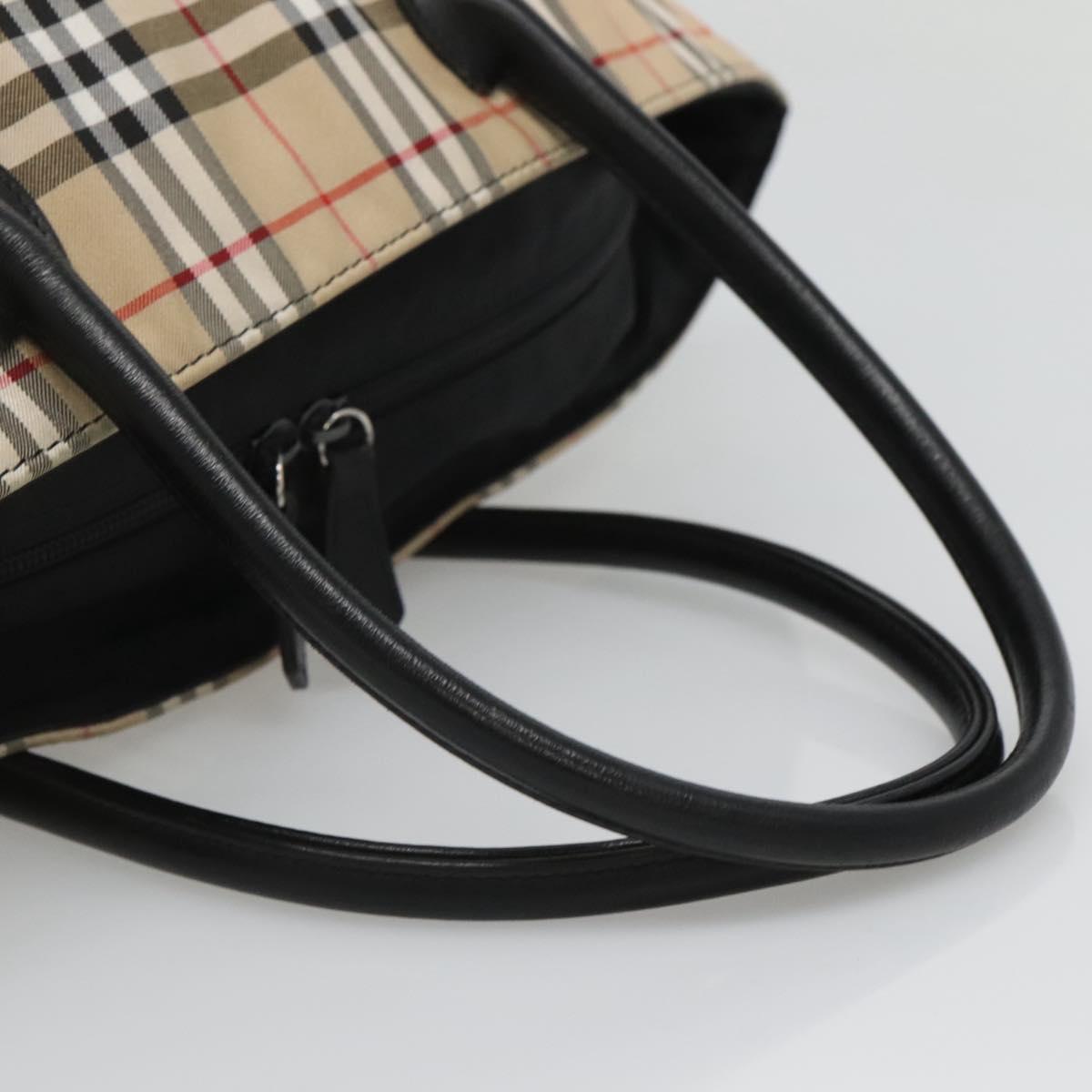 Burberrys Nova Check Blue Label Tote Bag Nylon Beige Silver Auth kk487