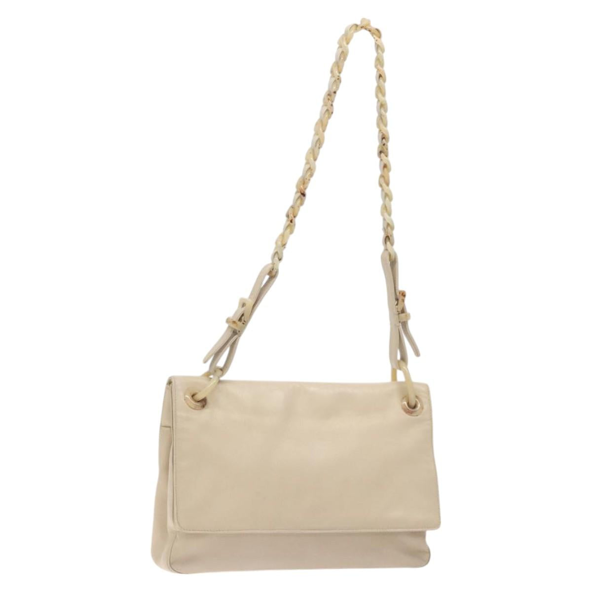 PRADA Shoulder Bag Leather Beige Auth kk506