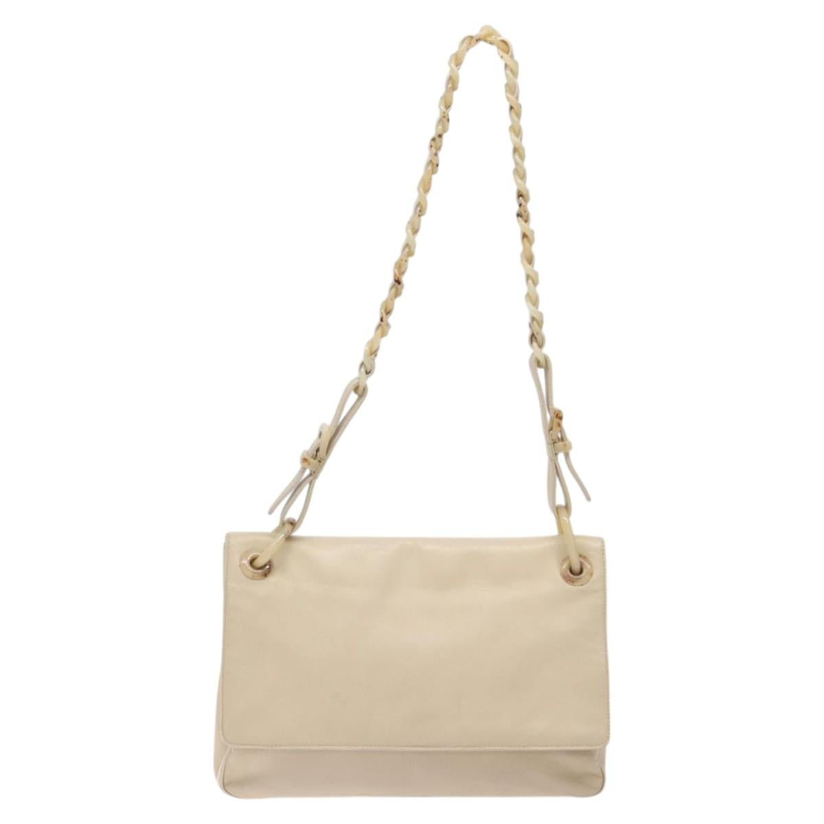 PRADA Shoulder Bag Leather Beige Auth kk506