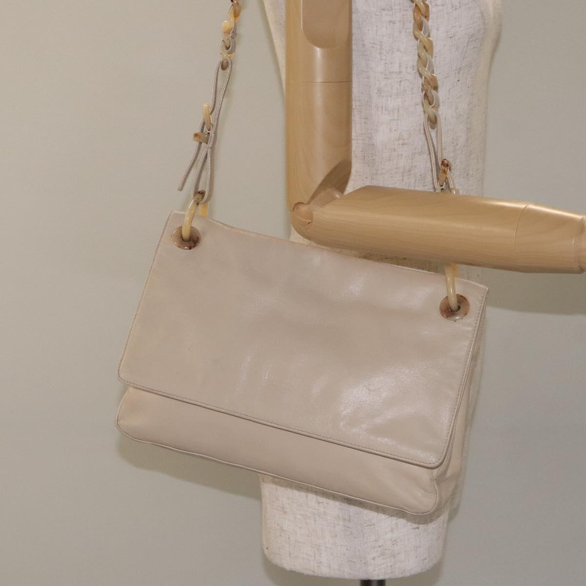 PRADA Shoulder Bag Leather Beige Auth kk506