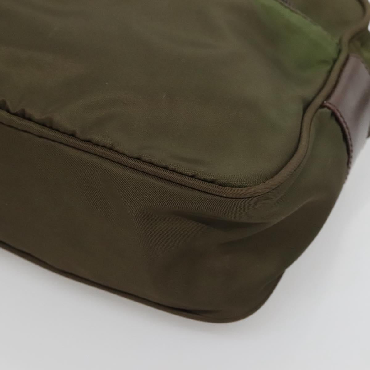 PRADA Shoulder Bag Nylon Khaki Silver Auth kk507