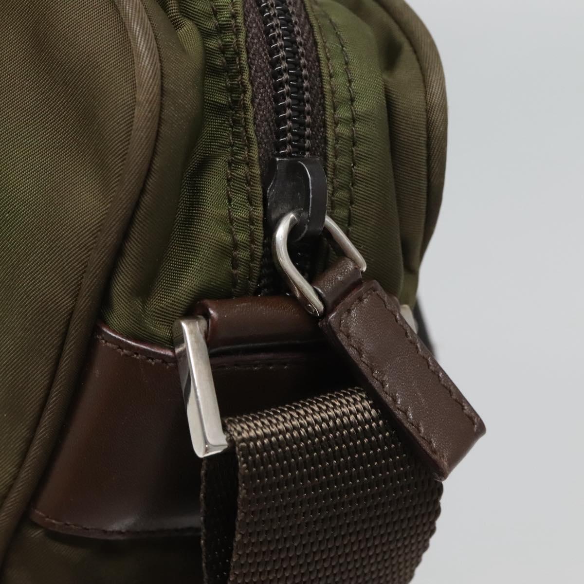 PRADA Shoulder Bag Nylon Khaki Silver Auth kk507