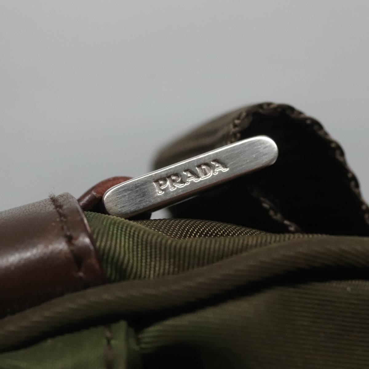 PRADA Shoulder Bag Nylon Khaki Silver Auth kk507