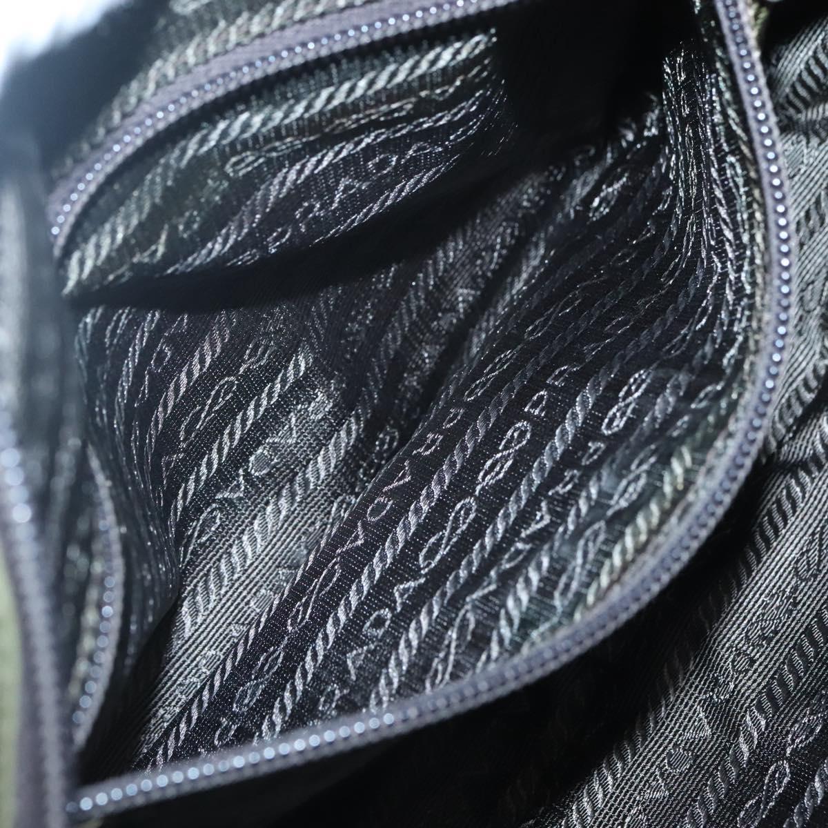 PRADA Shoulder Bag Nylon Khaki Silver Auth kk507