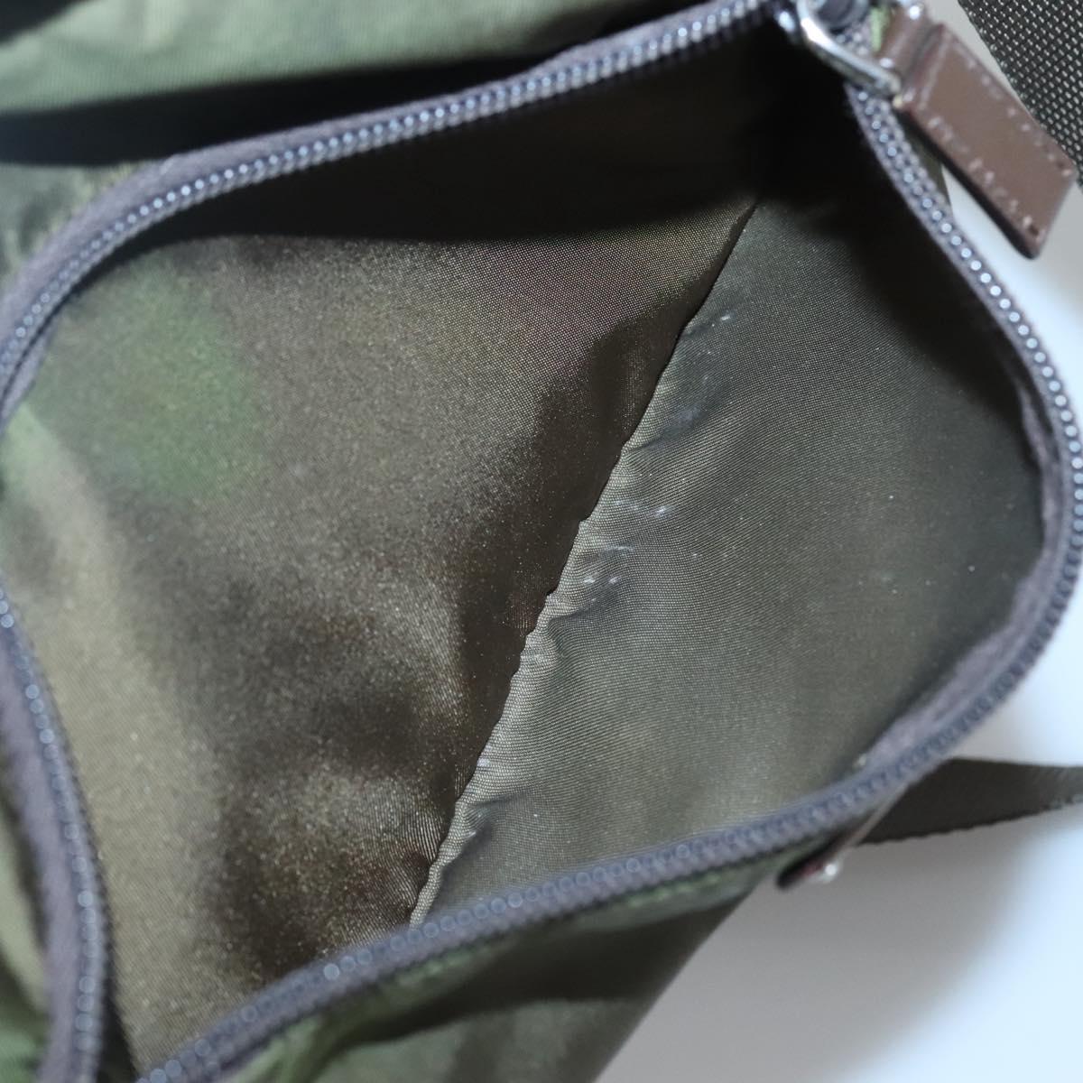 PRADA Shoulder Bag Nylon Khaki Silver Auth kk507
