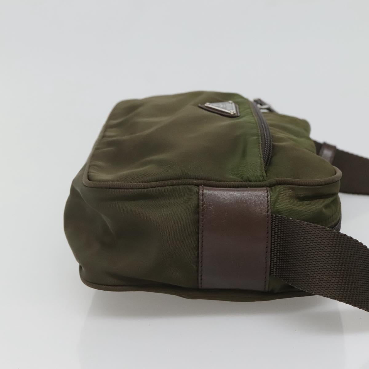 PRADA Shoulder Bag Nylon Khaki Silver Auth kk507
