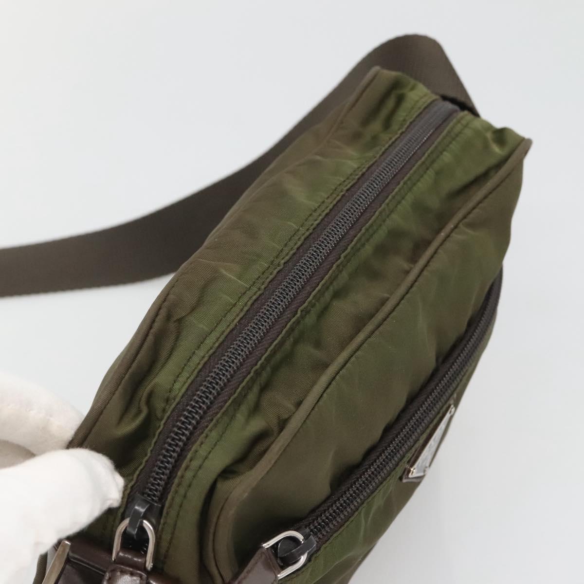 PRADA Shoulder Bag Nylon Khaki Silver Auth kk507
