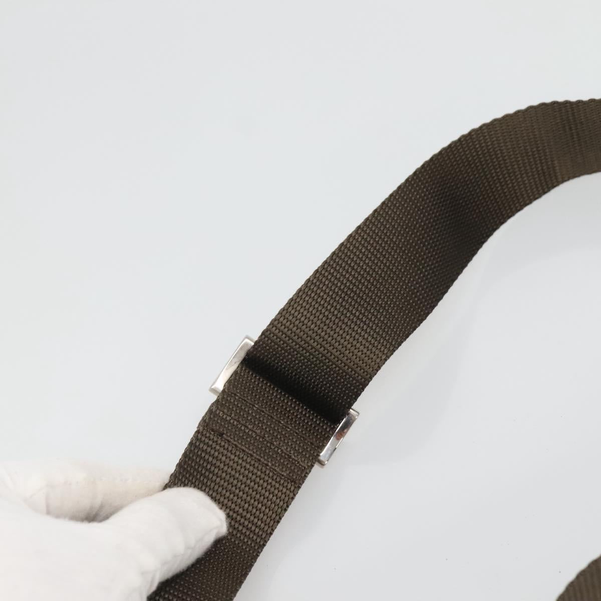 PRADA Shoulder Bag Nylon Khaki Silver Auth kk507