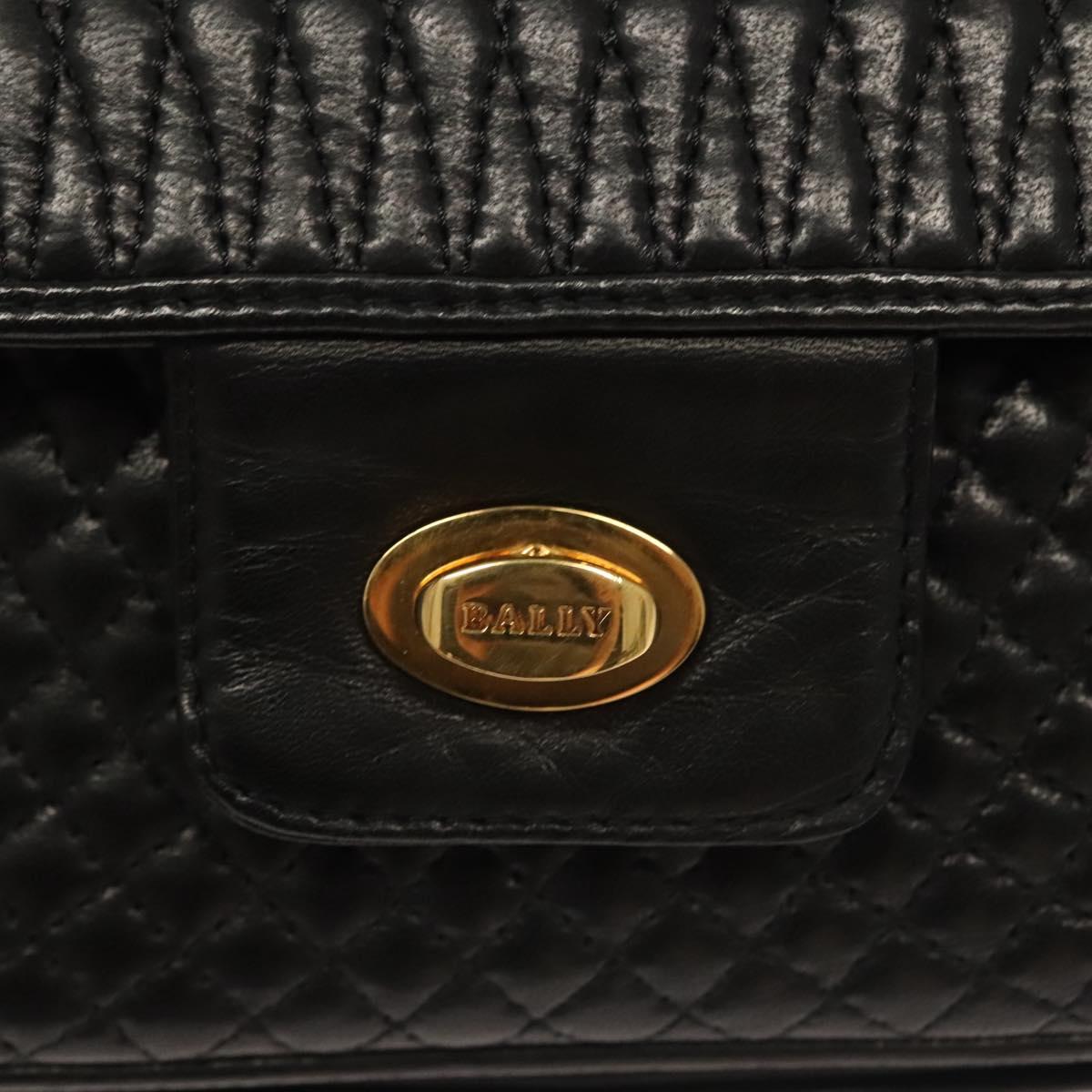 BALLY Chain Shoulder Bag Leather Black Gold Auth kk524