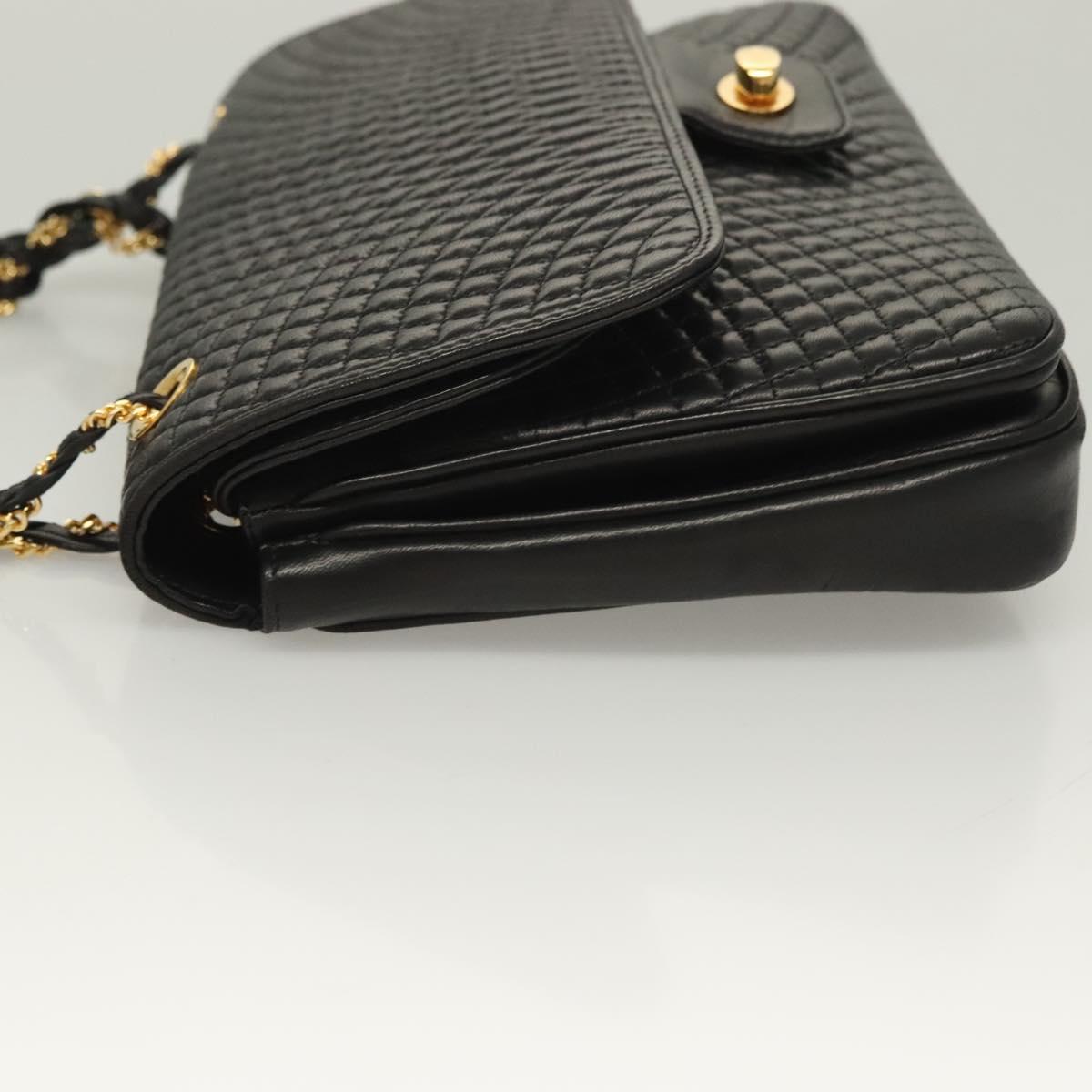 BALLY Chain Shoulder Bag Leather Black Gold Auth kk524