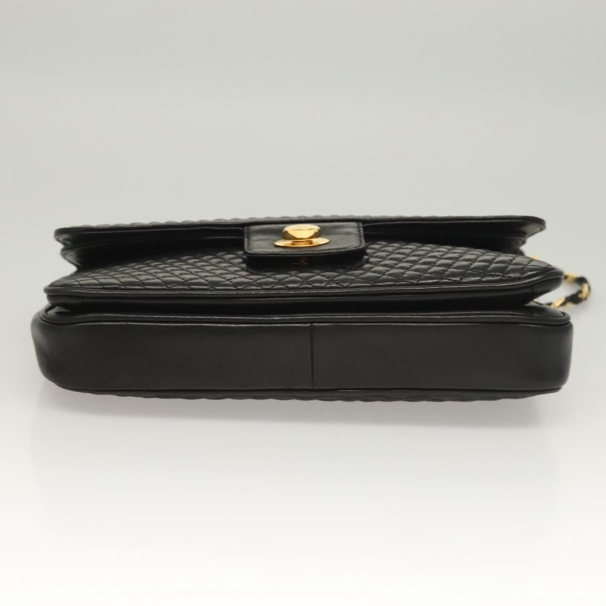 BALLY Chain Shoulder Bag Leather Black Gold Auth kk524
