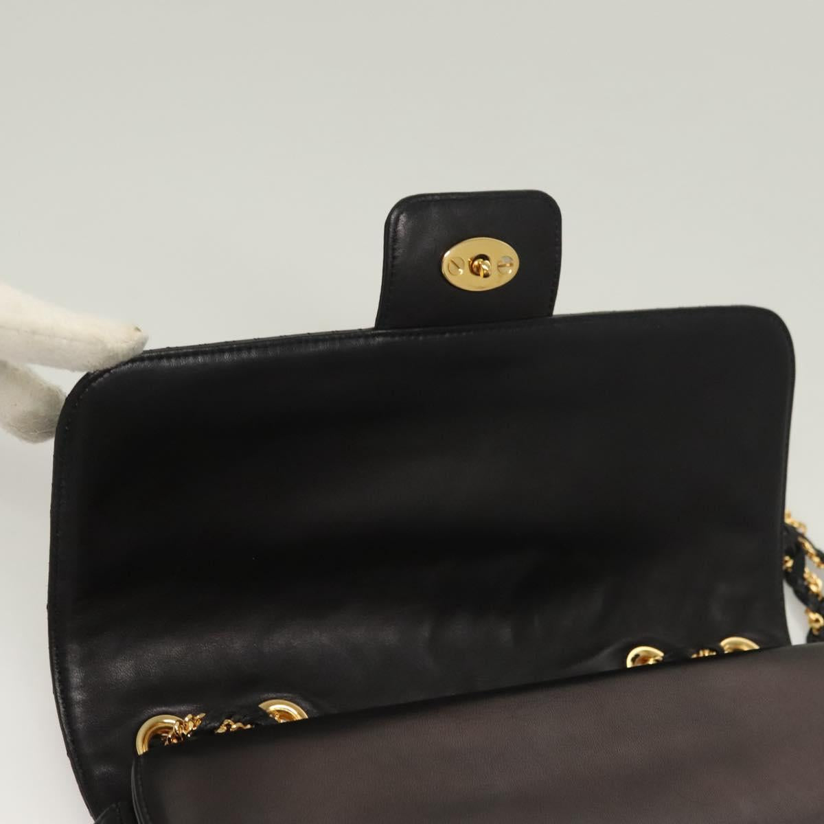 BALLY Chain Shoulder Bag Leather Black Gold Auth kk526