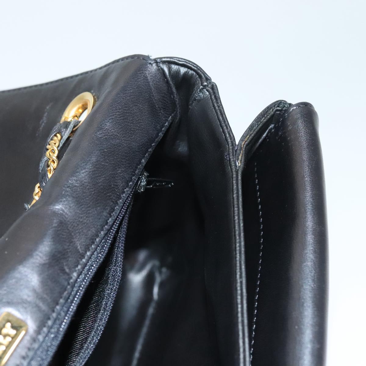 BALLY Chain Shoulder Bag Leather Black Gold Auth kk526