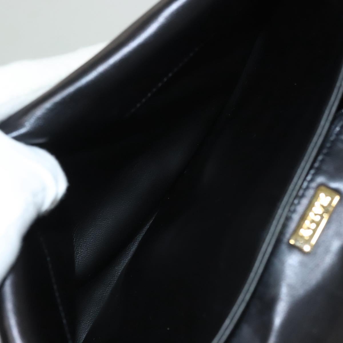 BALLY Chain Shoulder Bag Leather Black Gold Auth kk526