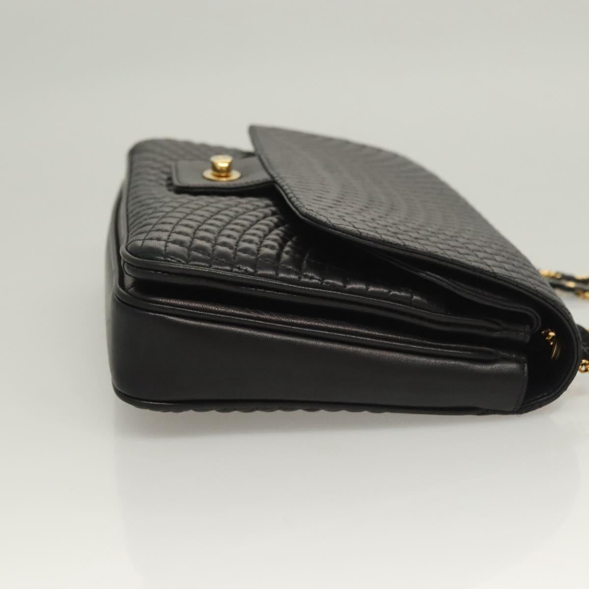 BALLY Chain Shoulder Bag Leather Black Gold Auth kk526