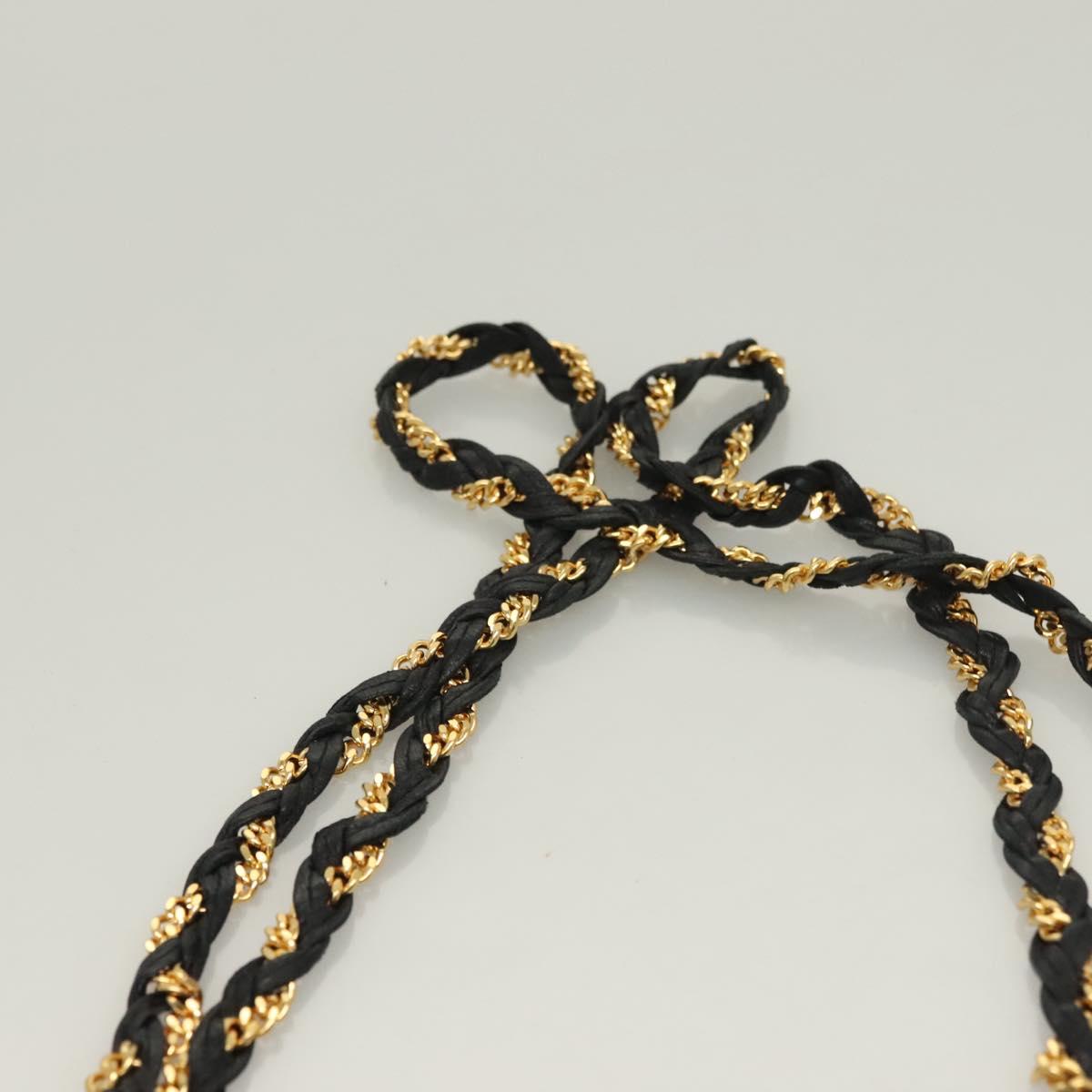 BALLY Chain Shoulder Bag Leather Black Gold Auth kk526