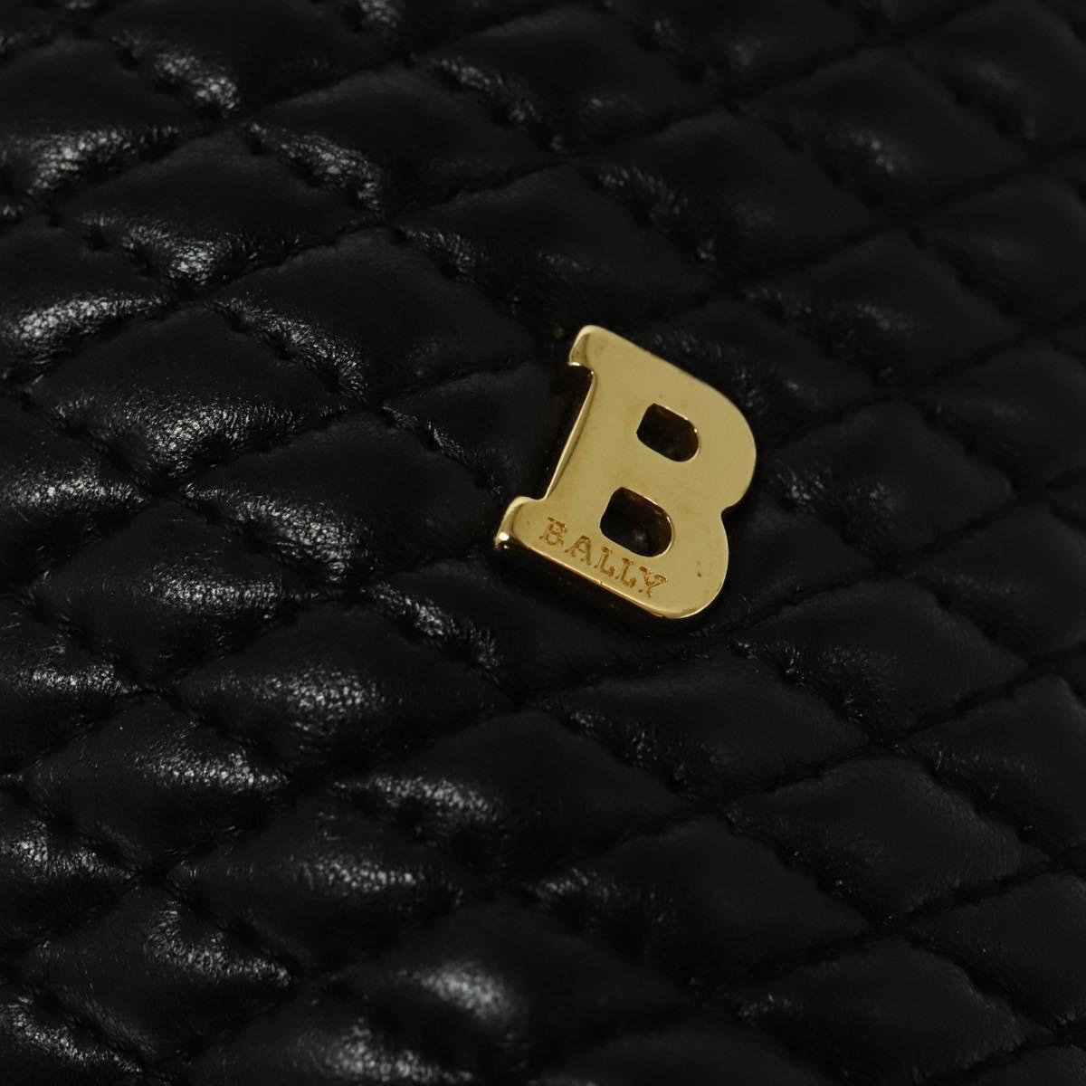 BALLY Chain Shoulder Bag Leather Black Gold Auth kk542