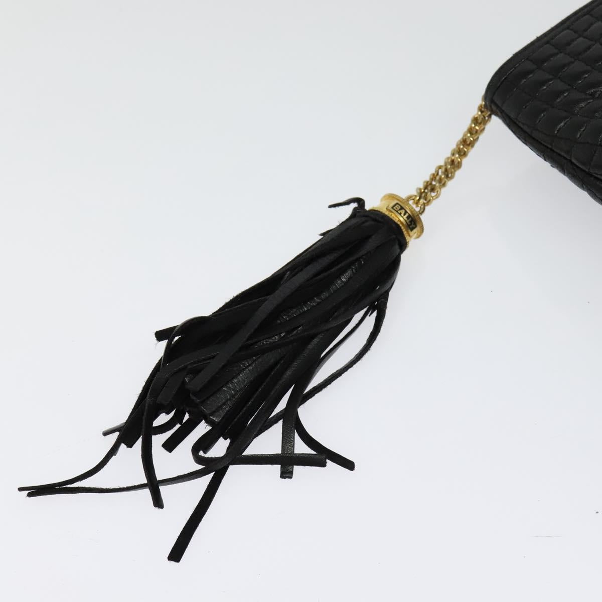 BALLY Chain Shoulder Bag Leather Black Gold Auth kk542
