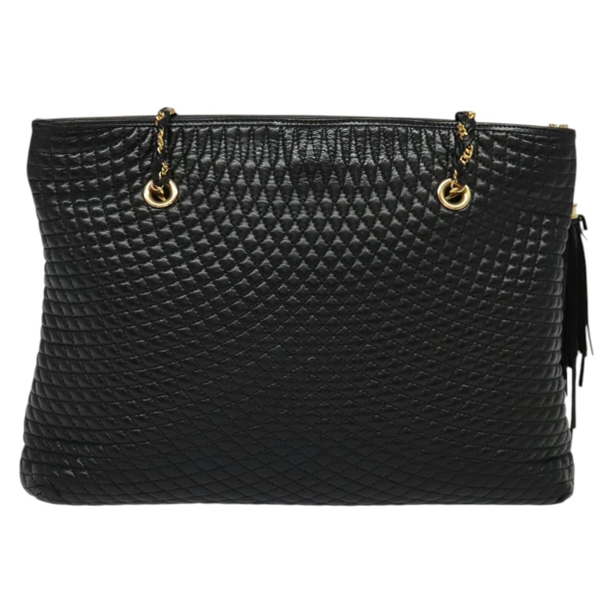 BALLY Chain Shoulder Bag Leather Black Gold Auth kk542