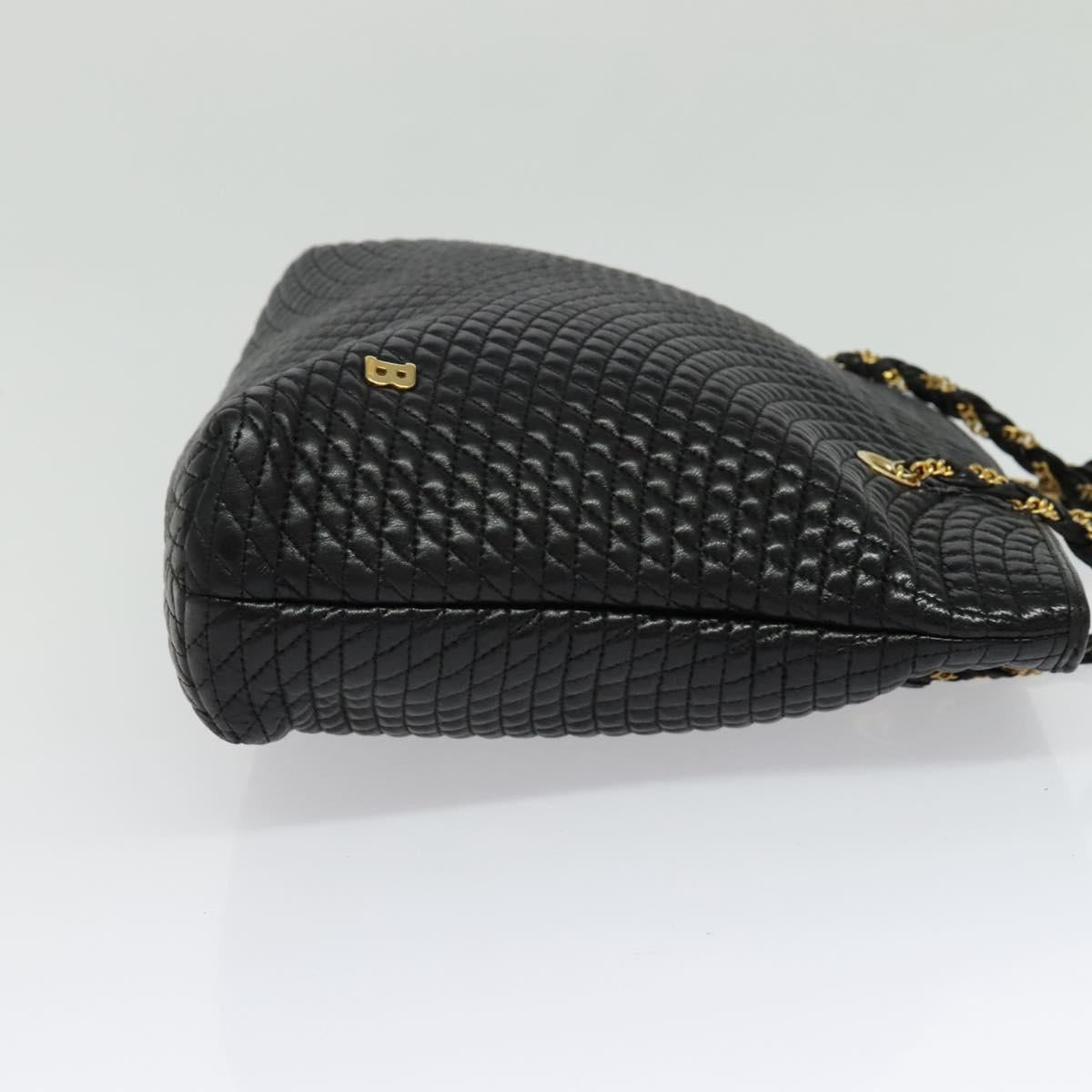 BALLY Chain Shoulder Bag Leather Black Gold Auth kk542