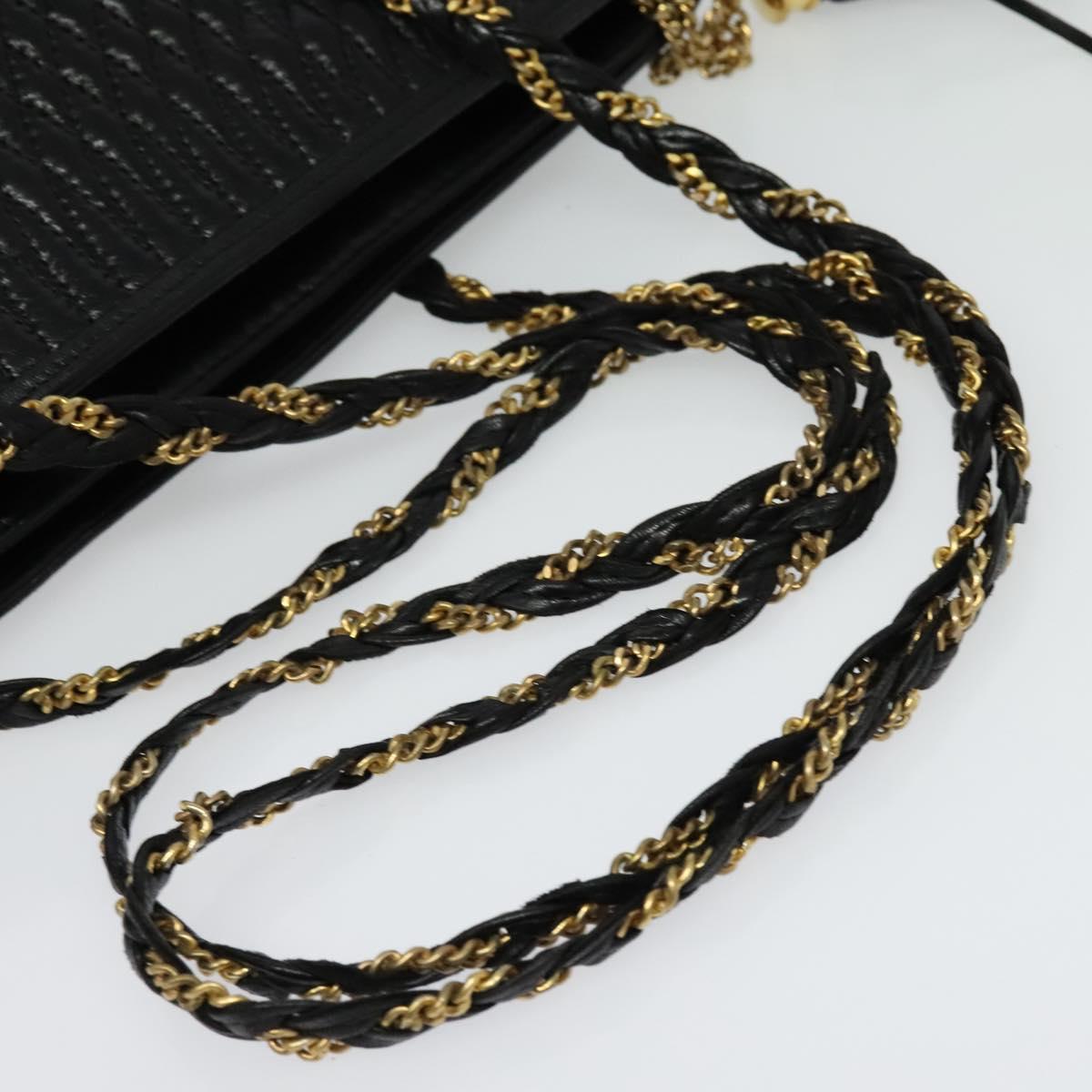 BALLY Chain Shoulder Bag Leather Black Gold Auth kk542