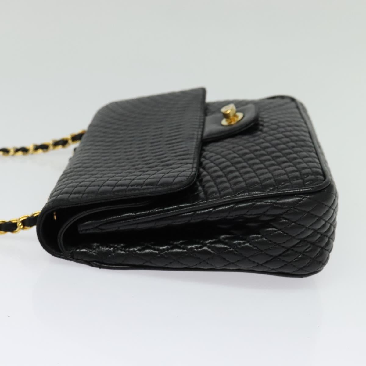 BALLY Chain Shoulder Bag Leather Black Gold Auth kk543