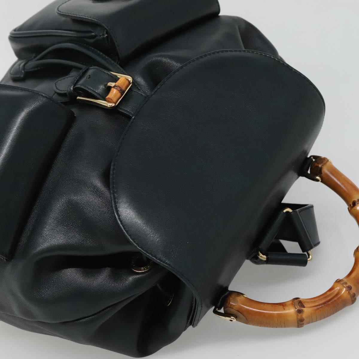 GUCCI Bamboo Backpack Leather Green Gold 003 2058 0016 Auth kk545