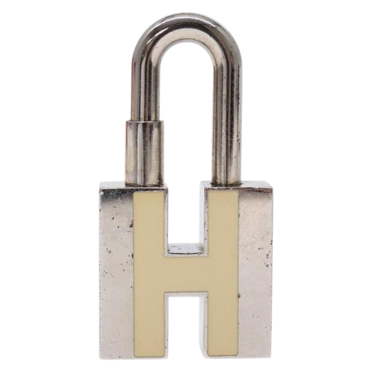 HERMES H Logo Cadena Charm metal Silver Auth kk547