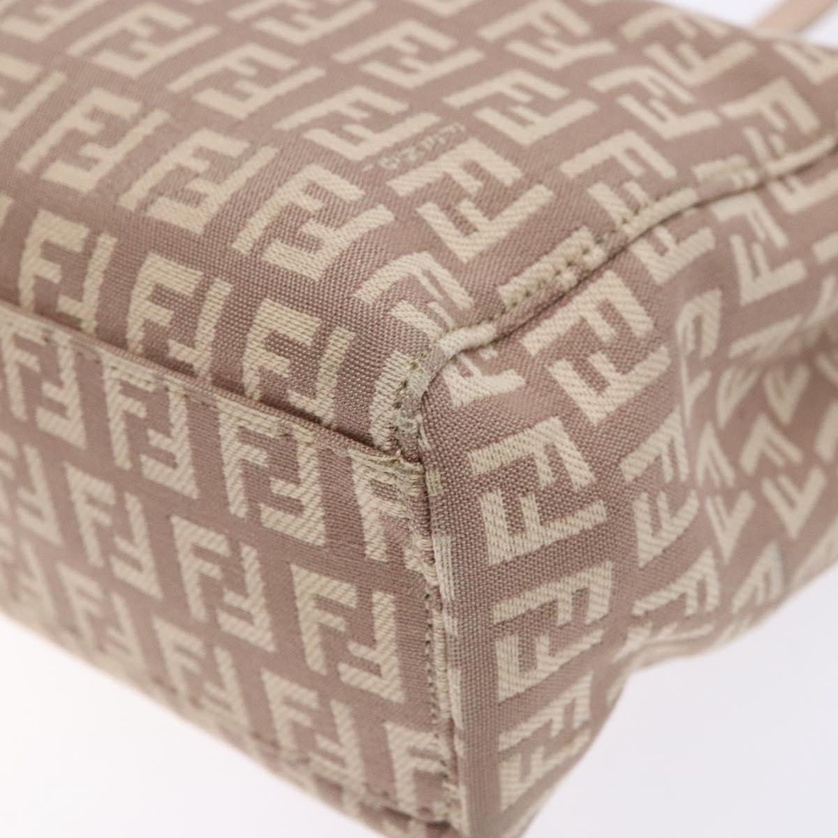 FENDI Zucchino Canvas Hand Bag Beige Gold Auth kk549