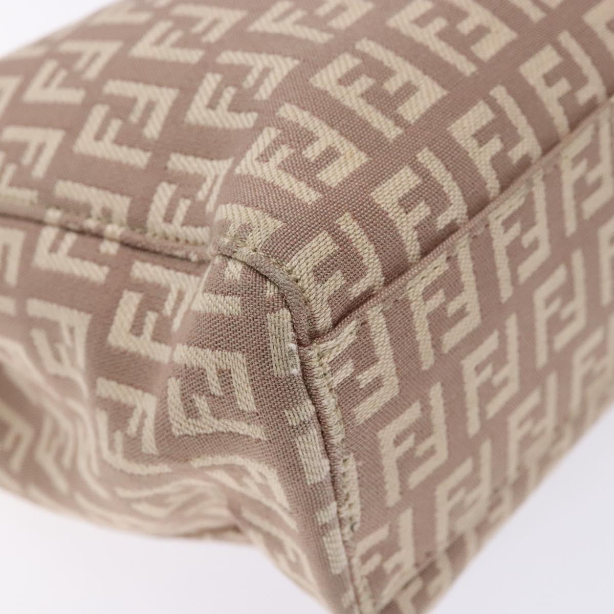 FENDI Zucchino Canvas Hand Bag Beige Gold Auth kk549