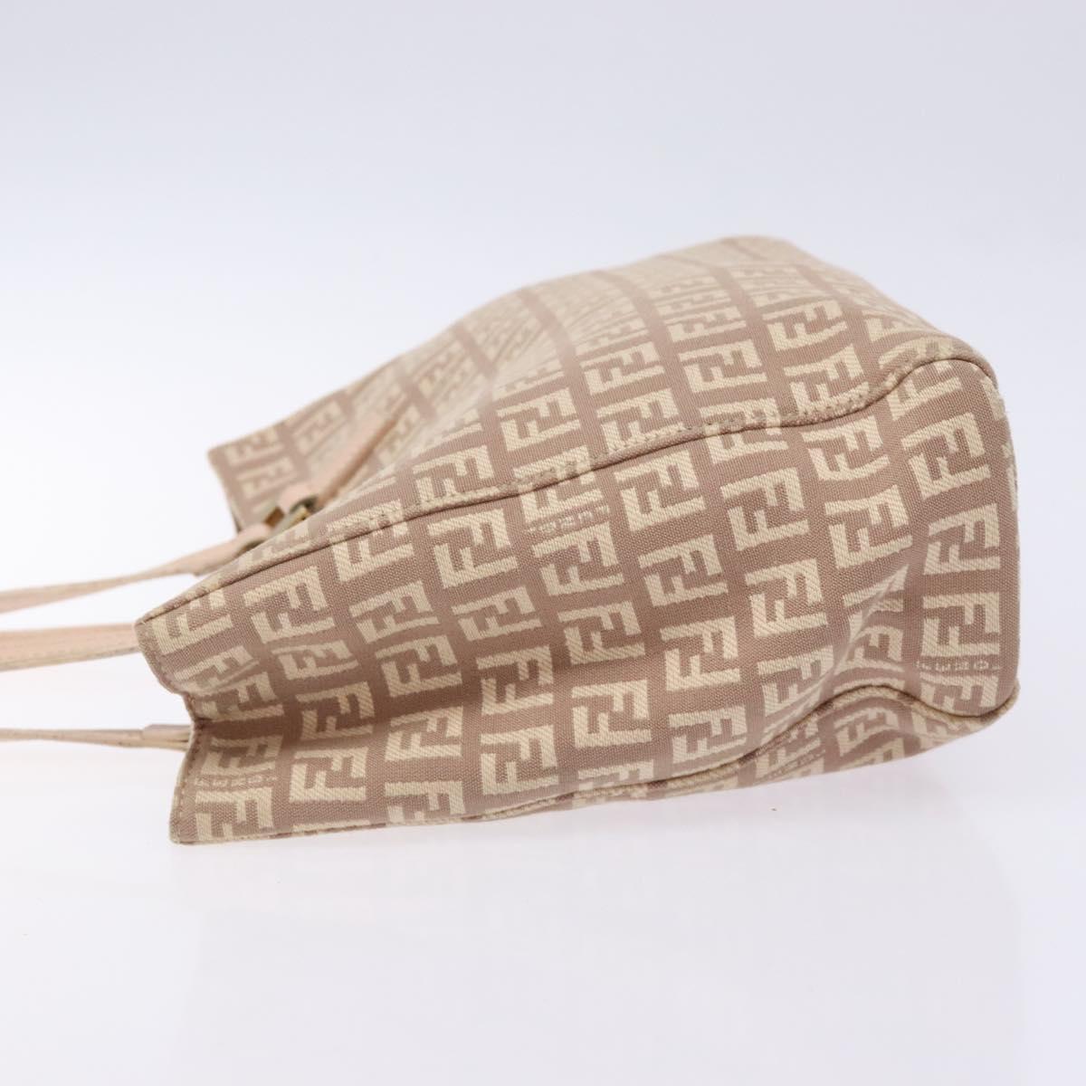 FENDI Zucchino Canvas Hand Bag Beige Gold Auth kk549